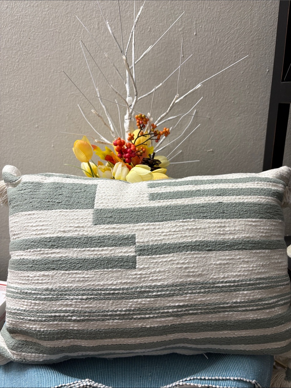 Decorative Striped Throw Pillow in Sage and Cream - Home Holiday